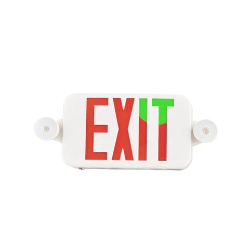 LED Exit Sign with Dual Head Emergency Lights - 2W - Red & Green Switchable Lens - Adjustable CCT 6000K-7000K - 120-277V - 3.6V 1000mAh Battery - UL Listed - Lumens Depot