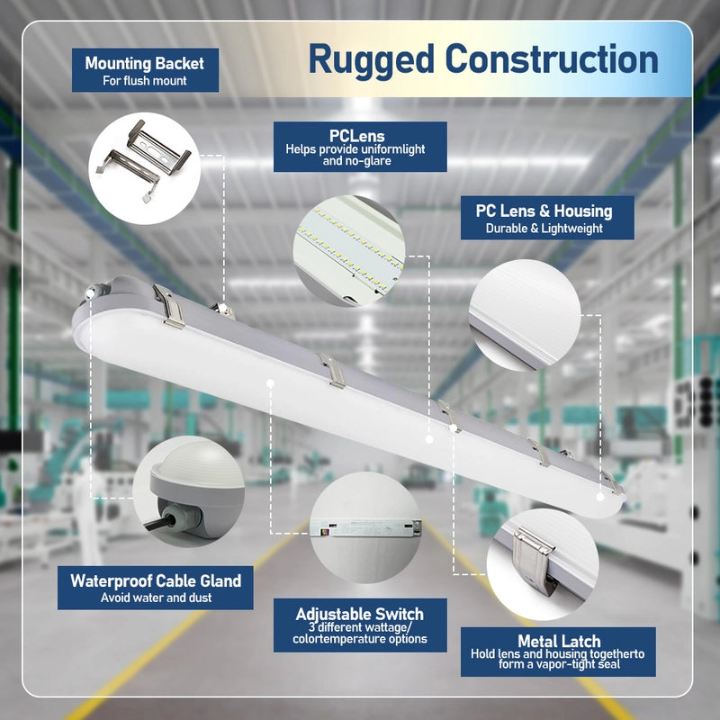 8FT LED Vapor Tight Light - 100W/80W/70W/60W/50W - Waterproof - Energy-Efficient & High Lumen Output - Lumens Depot