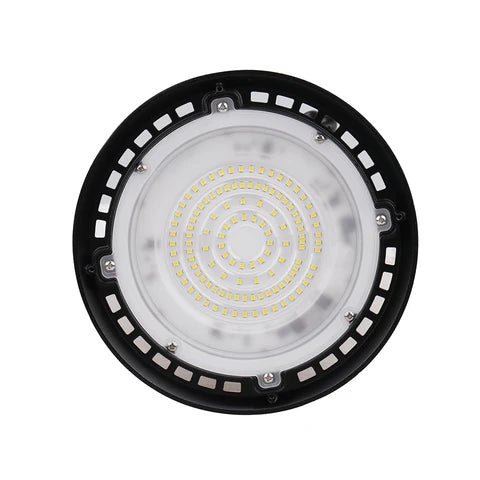 80W LED Round High Bay Light – 9200 Lumens - 5000K - 120V - DOB - IP65 - UL Listed - Black Housing - Lumens Depot