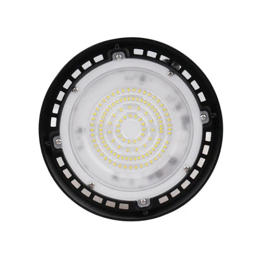 80W LED Round High Bay Light – 9200 Lumens - 5000K - 120V - DOB - IP65 - UL Listed - Black Housing - Lumens Depot