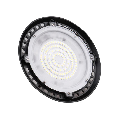80W LED Round High Bay Light – 9200 Lumens - 5000K - 120V - DOB - IP65 - UL Listed - Black Housing - Lumens Depot
