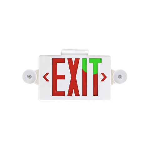 LED Dual Head Exit & Emergency Sign - 2x2W - Switchable Red & Green Lens - 5000K - 120-277V - 3.6V 1000mAh Battery - UL Listed - Lumens Depot