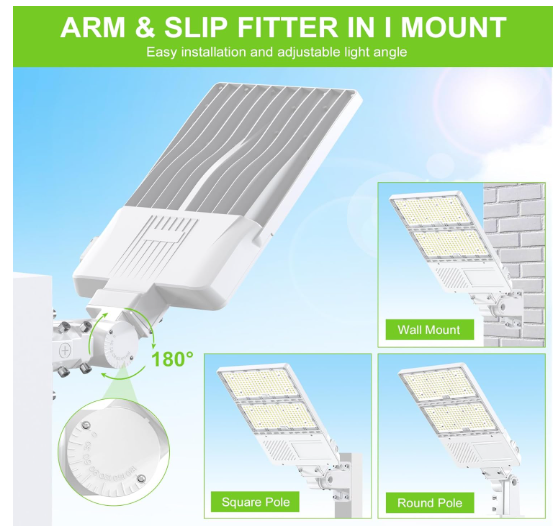 320W LED Shoebox Parking Lot Light with Photocell, UL DLC Listed, 48,000LM, 5000K, IP65, Commercial Area Pole & Flood Fixture, 100-277V, 3-in-1 Arm & Slip Fitter Mount - Lumens Depot