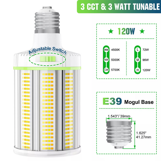 LED Corn Bulb, 120W, 16800 Lumens, 5000K, E39 Base, 100-277 VAC - Lumens Depot