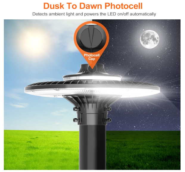 120W LED Circular Area Light – 5000K, 100-277V AC, Built-in Photocell, IP65 Waterproof Post Top Light, UL Listed - Lumens Depot