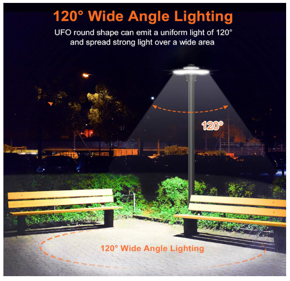 120W LED Circular Area Light – 5000K, 100-277V AC, Built-in Photocell, IP65 Waterproof Post Top Light, UL Listed - Lumens Depot