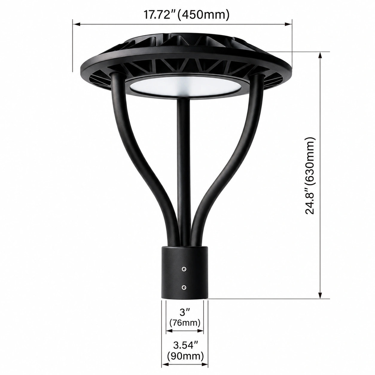 LED Post Top Light, Selectable 60W/48W/36W, 5000K, 100-277 VAC, 8400 Lumens, Built-in Photocell
