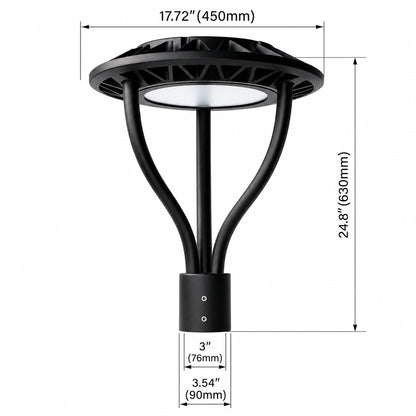 LED Post Top Light, Selectable 60W/48W/36W, 5000K, 100-277 VAC, 8400 Lumens, Built-in Photocell