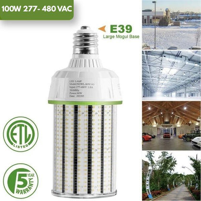 LED Corn Bulb, 100W, 15,000 lumens, 5000K, E39 Base, 277-480 VAC, 480 VAC HID Replacement - Lumens Depot