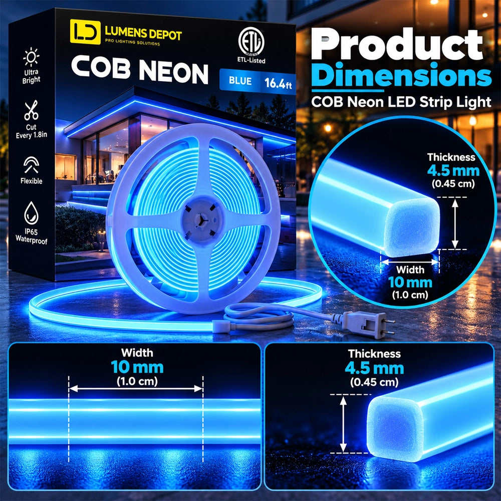 110-120V Blue COB Peel and Stick Tape Light (10mmx4.5mm), 800Lumens/M - Lumens Depot