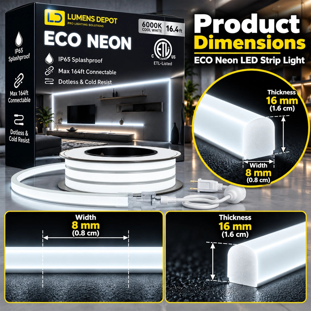 110-120V Neon LED Rope Light, 6.3W/M, 6000K Cool White, 189 Lumens/M - Lumens Depot