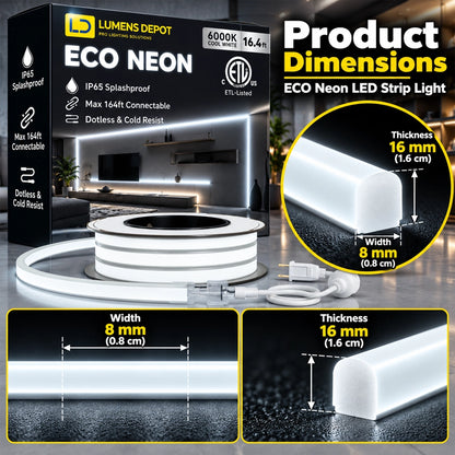 110-120V Neon LED Rope Light, 6.3W/M, 6000K Cool White, 189 Lumens/M - Lumens Depot