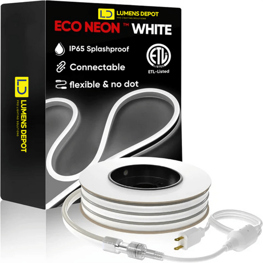 110V-120V Neutral White (4500K) Neon LED Rope Light - 8mmX16mm,Commercial Grade, IP65, 189Lm/meter -Cuttable, Dimmable- Plug and Play and Hardwire - Lumens Depot