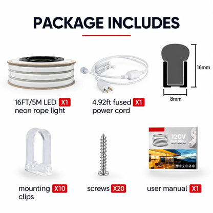 110V-120V Neon LED Rope Light, 4500K Neutral White, IP65, 189 Lumens/meter - Lumens Depot