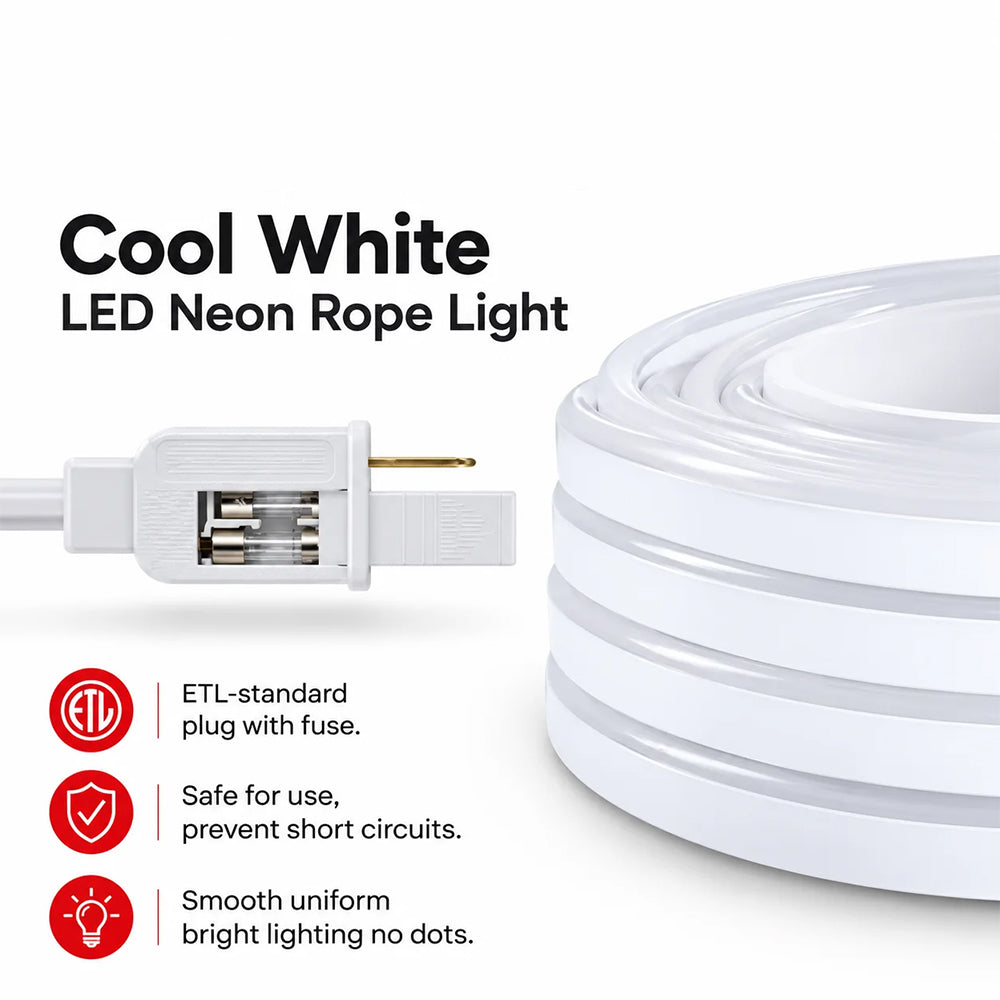 110V-120V Neon LED Rope Light, 4500K Neutral White, IP65, 189 Lumens/meter - Lumens Depot