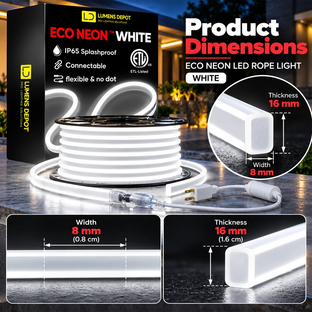 110V-120V Neon LED Rope Light, 4500K Neutral White, IP65, 189 Lumens/meter - Lumens Depot