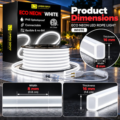 110V-120V Neon LED Rope Light, 4500K Neutral White, IP65, 189 Lumens/meter - Lumens Depot