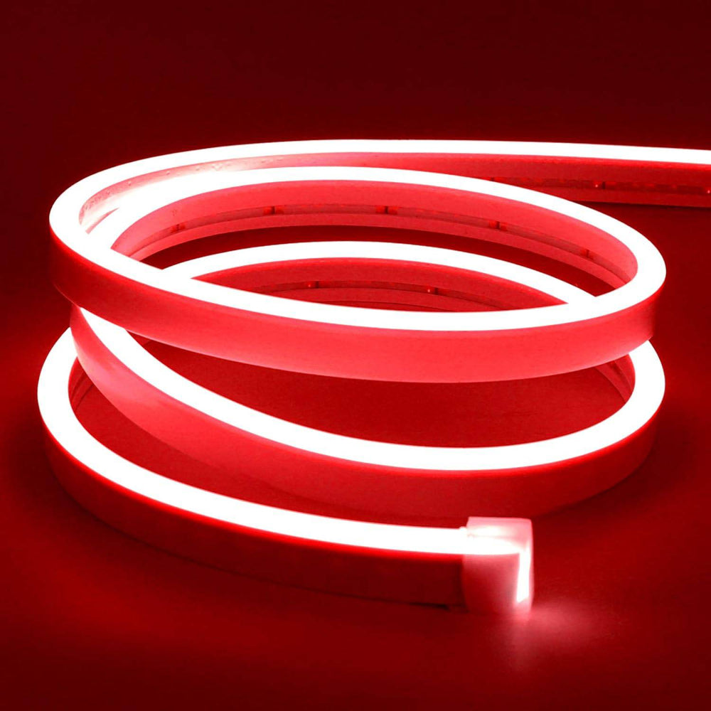 110V-120V Red Neon LED Rope Light - 8mmX16mm,Commercial Grade, IP65, 6 Watts/M -Cuttable, dimmable, could be hardwired ETL Listed- Plug and Play - Lumens Depot