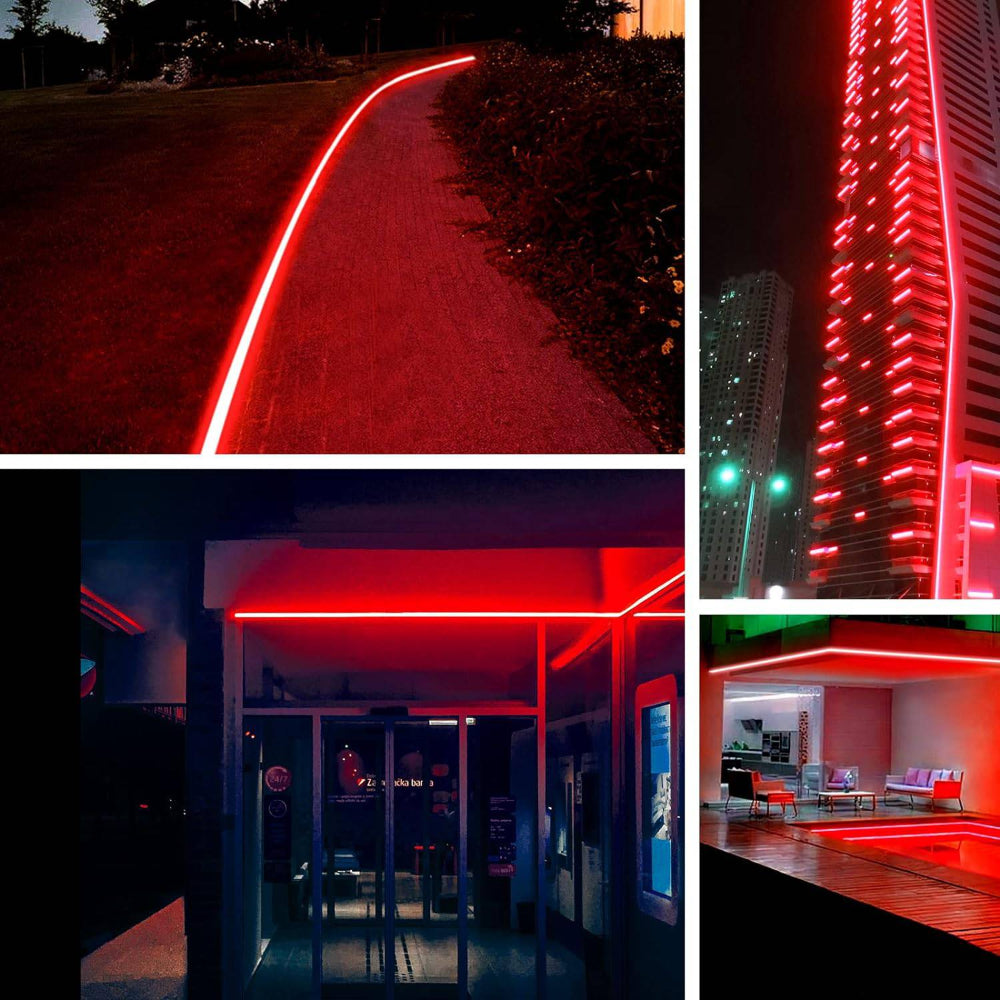 110V-120V Red Neon LED Rope Light - 8mmX16mm,Commercial Grade, IP65, 6 Watts/M -Cuttable, dimmable, could be hardwired ETL Listed- Plug and Play - Lumens Depot