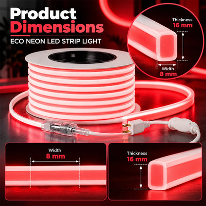 110V-120V Red Neon LED Rope Light, Commercial Grade,  6.3 Watts/M, Cuttable, 189 Lumens per Meter - Lumens Depot