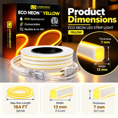 110V-120V Yellow-Amber Neon LED Rope Light, IP65 Splashproof, 189 LM/M, Cuttable - Lumens Depot