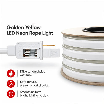 110V-120V Yellow-Amber Neon LED Rope Light, IP65 Splashproof, 189 LM/M, Cuttable - Lumens Depot