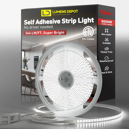 110V COB LED Strip Light with Adhesive Backing, Cool White 6000K - Lumens Depot