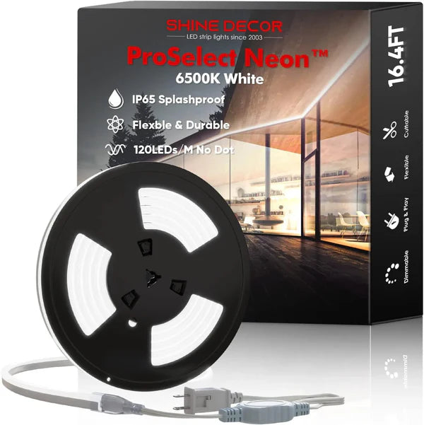 110-130V Cool White LED Neon Rope Light -6500K- 7mm x 14.5mm-7W/Meter and 220LM/W -Dimmable, Flexible, IP65 Waterproof, Cuttable for Home & Commercial Use - Lumens Depot
