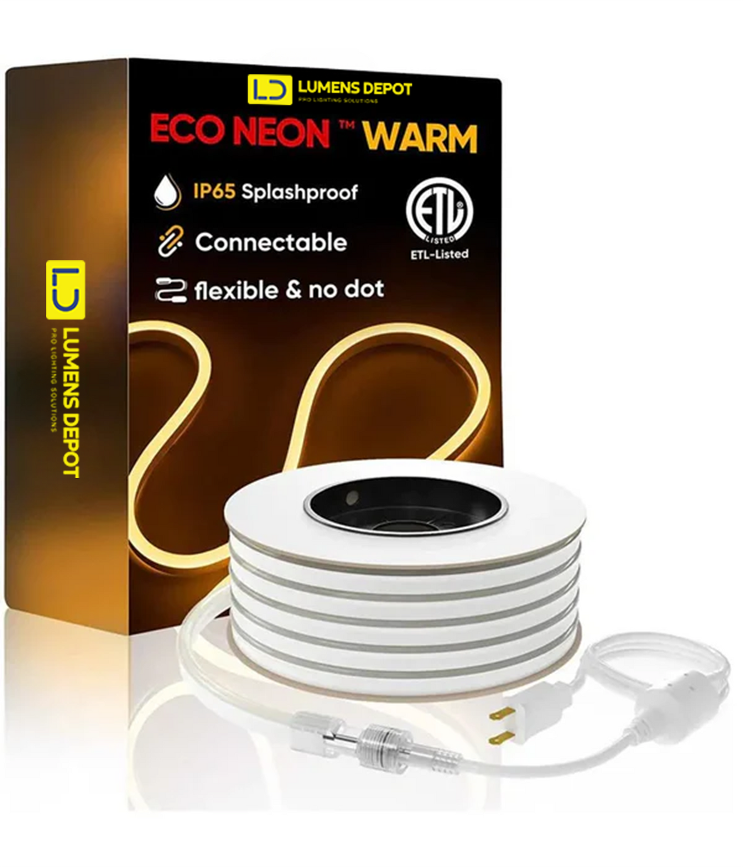 110V Neon LED Rope Light (6W/Meter, 120 LEDs/Meter) - 2600K Warm White, Dimmable, ETL Listed - Lumens Depot