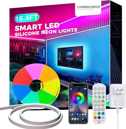 12V RGB Smart Neon Rope Light, 16.4FT, Consistent Brightness - Lumens Depot