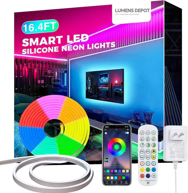 12V RGB Smart Neon Rope Light, 16.4FT, Consistent Brightness - Lumens Depot