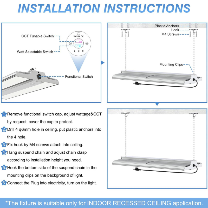 1.2ft LED Linear High Bay Lights | Adjustable CCT & Wattage 150W | 3000K-4000K-5000K | 22,500 Lumens Max | Versatile Lighting Solution - Lumens Depot