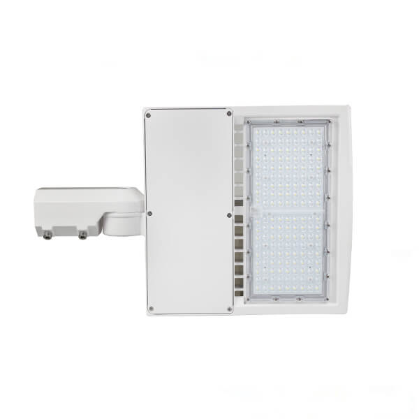 LED Parking Lot Light Bracket - White 3-in-1 Adjustable Mount | Direct, Trunnion & Slip Fitter Arm - Lumens Depot