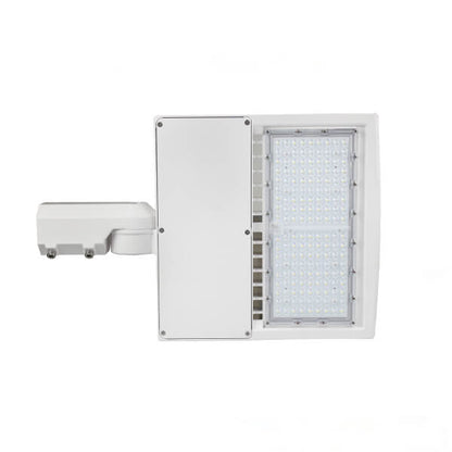 LED Parking Lot Light Bracket - White 3-in-1 Adjustable Mount | Direct, Trunnion & Slip Fitter Arm - Lumens Depot