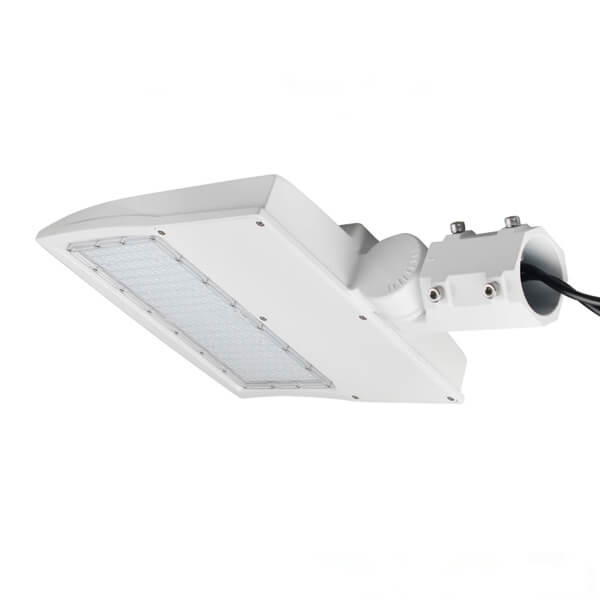 LED Parking Lot Light Bracket - White 3-in-1 Adjustable Mount | Direct, Trunnion & Slip Fitter Arm - Lumens Depot