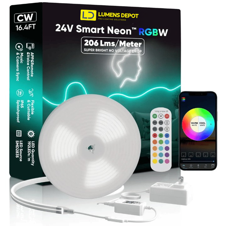 24v Rope Rgb 16FT 24V Smart RGBW LED Neon Rope Light, Cool and Warm White – Anti ...