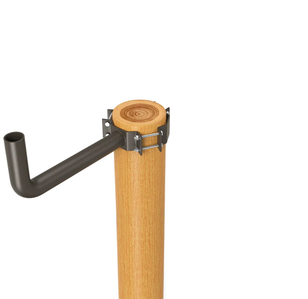 1 Arm Wrap Around Bracket for Wood Pole, Fit for 7-10 inch Poles, Dark Bronze Color - Lumens Depot