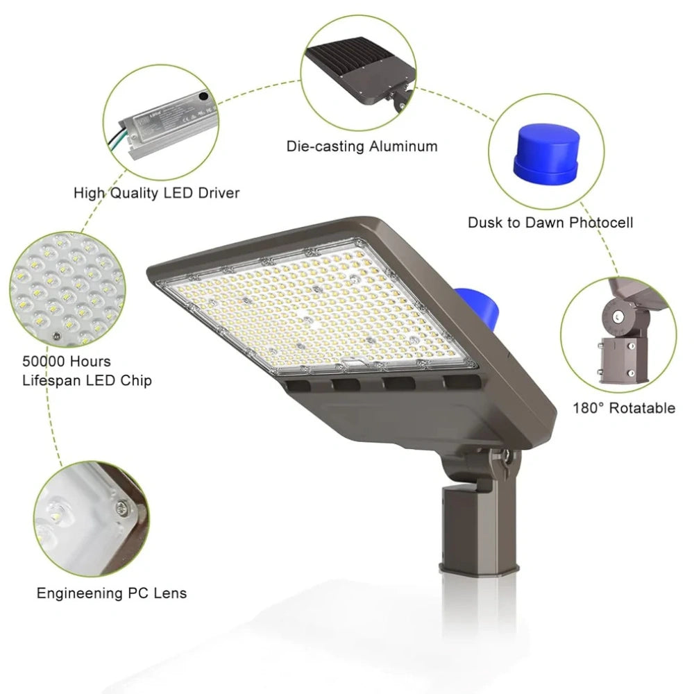 200W LED Parking Lot Light, 28,000 Lumens, 5000K, 100-277 VAC, Slip-fitter Mount