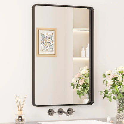 Black Hard Corner Thin Frame Metal Mirror – Modern Rectangular Wall-Mounted Mirror - Lumens Depot