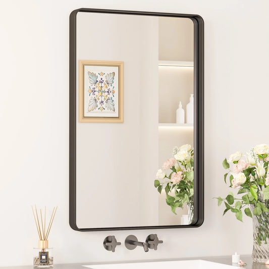 Black Hard Corner Thin Frame Metal Mirror – Modern Rectangular Wall-Mounted Mirror - Lumens Depot