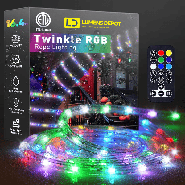 120V RGB Twinkle LED Rope Light with Remote Control and Dynamic Color Modes