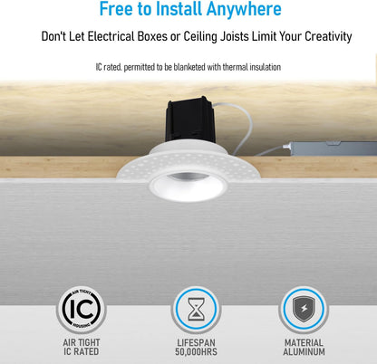 1" Trimless LED Recessed Light, 9W, Dimmable, 2700K-5000K