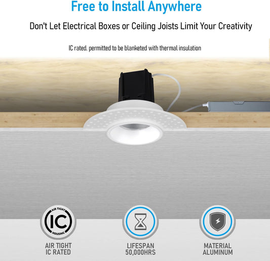 1" Trimless LED Recessed Light, 9W, Dimmable, 2700K-5000K