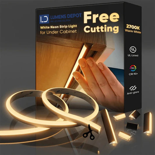 24V Anti-Glare Bright Cozy Under Cabinet LED Strip Free Cut 2700K Warm White - White Shell