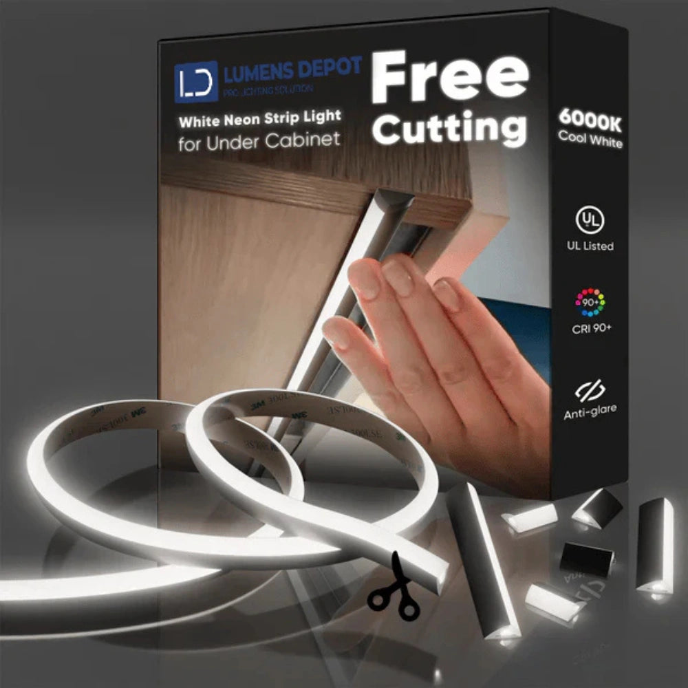 24V Anti-Glare Bright Cozy Under Cabinet LED Strip Free Cut 6000K Cool White - Black Shell - Lumens Depot