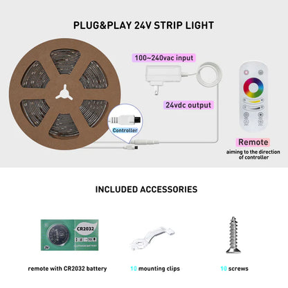 24V 16FT RGBWW LED Strip Light with IC Function and Remote Control – Multi-Color LED Tape