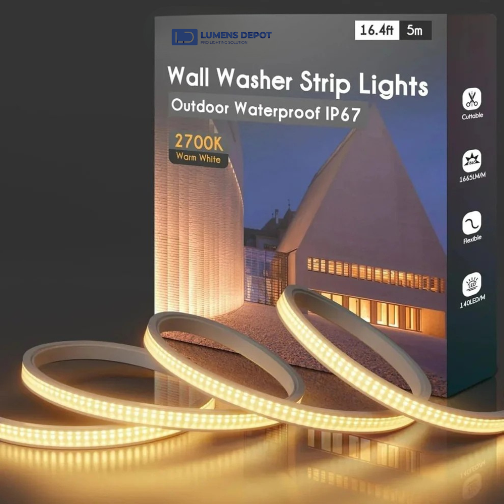 24V Flexible Wall Washer LED Strip Light, IP67, Linear Grazer Light White - Lumens Depot