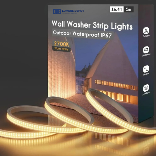 24V Flexible Wall Washer LED Strip Light, IP67, Linear Grazer Light White - Lumens Depot