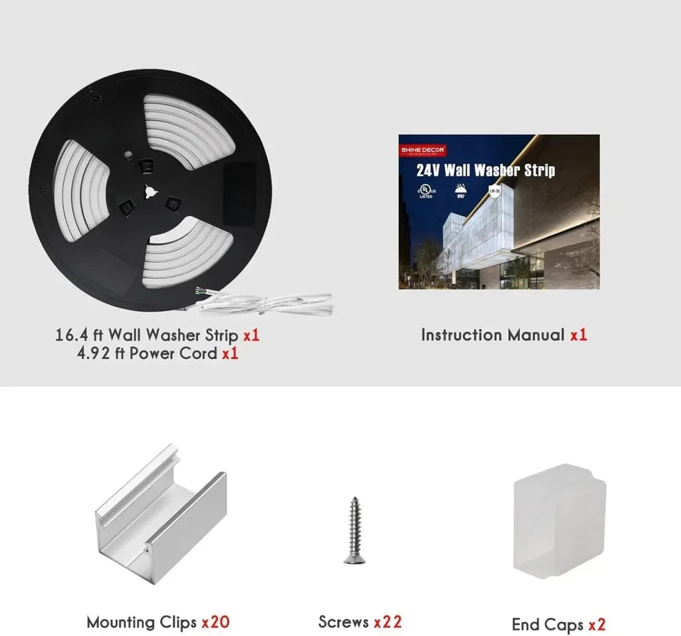 24V Flexible Wall Washer LED Strip Light, IP67, Linear Grazer Light White - Lumens Depot