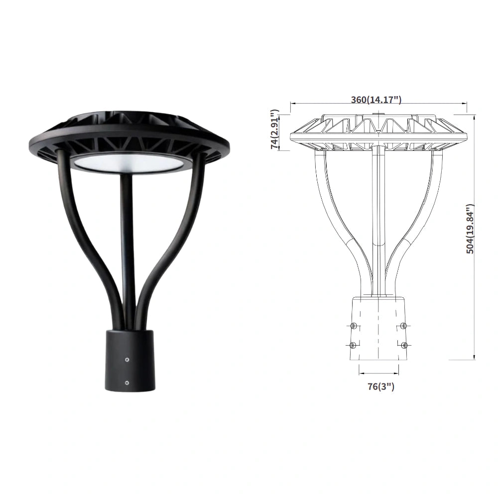LED Post Top Light - Photocell Compatible, Selectable 20W/30W/40W/60W and CCT, 100-277 VAC, 6900 Lumens